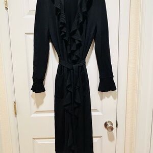 St. John Collection Black Ruffled Long Kelly Cardigan